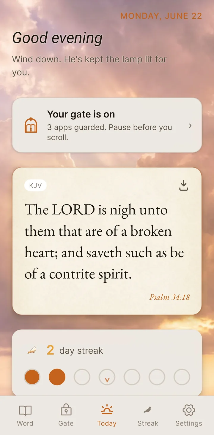 Your day in PrayerGate: today's verse and your streak